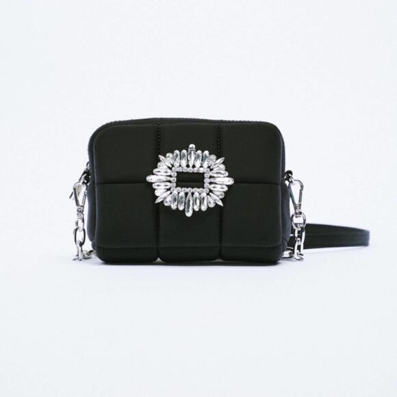 Zara Black Jewel Rhinestone BEADED MINI Quilted CROSSBODY BAG - Picture 2 of 16